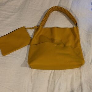 Callista Mustard Yellow Woven-Handle Shoulder Bag